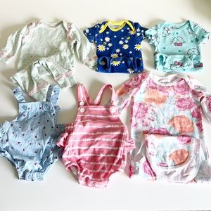 Lot of 6 Baby Girl Summer Bundle Bubbles Onesies Floral Fruit Pink 0-3 Months